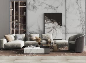 后现代布艺多人沙发茶几组合