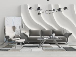 新中式多人沙发休闲椅子脚踏茶几组合