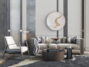 新中式布艺多人沙发休闲椅子组合