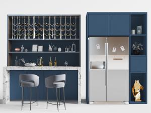 现代轻奢带酒架的高柜吧台吧椅3d模型 现代轻奢带酒架的高柜吧台吧椅