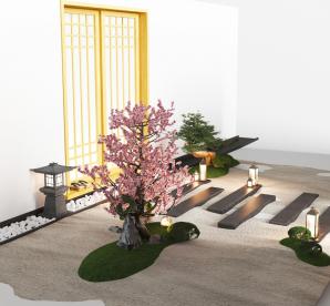 中式花树、石径景观小品3d模型 中式花树、石径景观小品