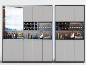 新中式加宽酒柜3d模型 新中式加宽酒柜