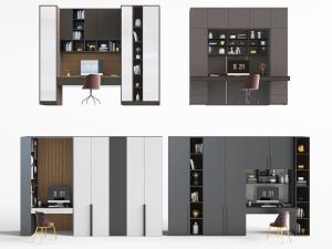 北欧装饰柜书桌椅组合3d模型 北欧装饰柜书桌椅组合