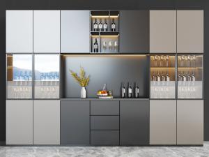 现代撞色酒柜3d模型 现代撞色酒柜