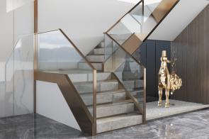 现代玻璃栏杆转角楼梯3d模型 现代玻璃栏杆转角楼梯