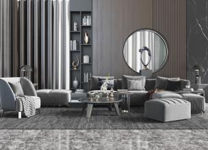 现代转角多人沙发和沙发凳茶几组合