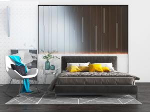 现代布艺床头双人床休闲椅子3d模型 现代布艺床头双人床休闲椅子