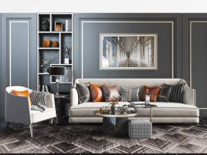 现代布艺多人单人沙发茶几组合3d模型 现代布艺多人单人沙发茶几组合