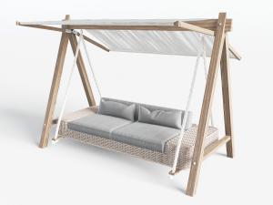 新中式户外藤编实木架吊椅