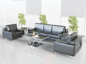 现代黑色办公多人沙发组合
