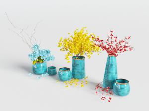 新中式蓝色陶瓷花瓶花卉