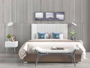 现代白色床头双人床床尾凳