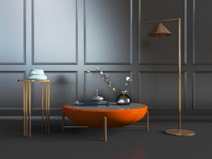 现代带支撑的圆形茶几落地灯