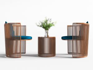 东南亚条形镂空实木休闲椅子茶几