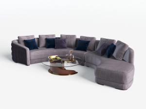 新中式弧形多人布艺沙发茶几