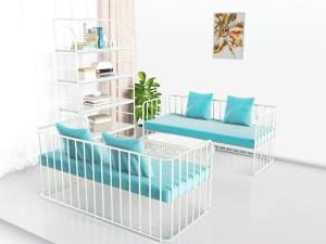 现代轻奢金属镂空支架的双人沙发茶几组合