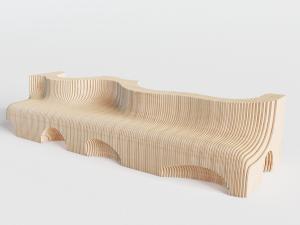 现代实木异形条纹状公共椅子