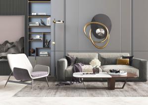 现代布艺多人沙发休闲椅子茶几组合