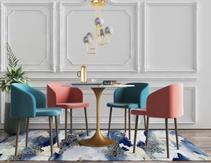 现代圆形大理石餐桌椅组合