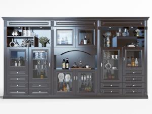 美式黑色实木装饰酒柜3d模型 美式黑色实木装饰酒柜