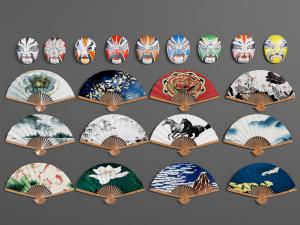 中式折扇脸谱墙饰挂件