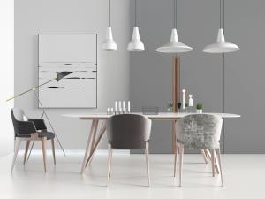 北欧实木椭圆形餐桌椅组合