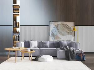 北欧布艺转角多人沙发茶几组合