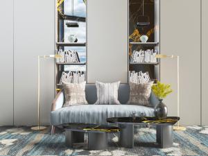 现代多人沙发茶几3d模型 现代多人沙发茶几