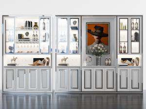 北欧白色带玻璃柜门的装饰酒柜3d模型 北欧白色带玻璃柜门的装饰酒柜