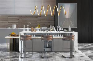 现代轻奢厨房中岛酒吧台吧椅