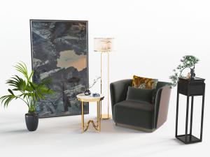 新中式单人沙发盆景盆栽3d模型 新中式单人沙发盆景盆栽