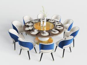 新中式圆形十人位餐桌椅组合