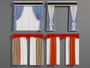 新中式双扇窗帘窗纱3d模型 新中式双扇窗帘窗纱