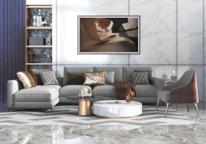 现代灰色转角多人单人沙发茶几组合