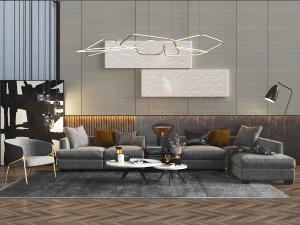 现代转角布艺多人单人沙发茶几组合