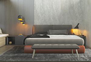 现代红色床头双人床