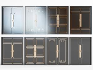 中式镶嵌金边雕花的双扇平开门