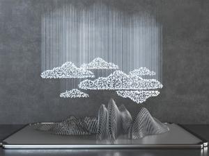 中式立体山脉造型云朵吊灯景观小品