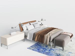 新中式双人床床尾凳