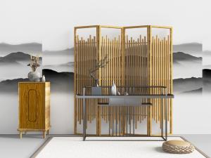 中式端景台折叠屏风