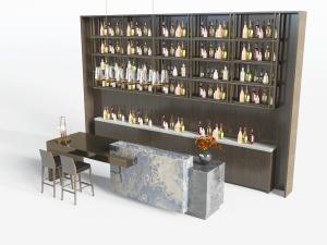新中式大理石吧台酒柜酒架3d模型 新中式大理石吧台酒柜酒架