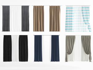 现代布艺窗帘窗纱3d模型 现代布艺窗帘窗纱