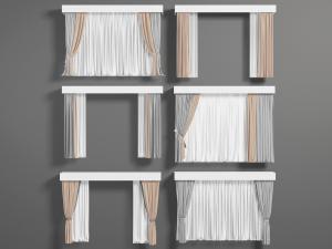 新中式双扇窗帘窗纱3d模型 新中式双扇窗帘窗纱