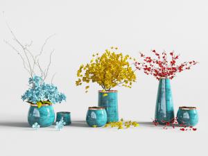 新中式蓝色陶瓷花瓶花卉