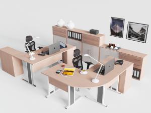 现代粉色转角办公桌椅组合