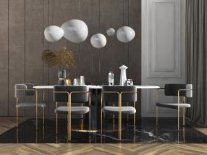 现代轻奢椭圆形大理石餐桌椅组合