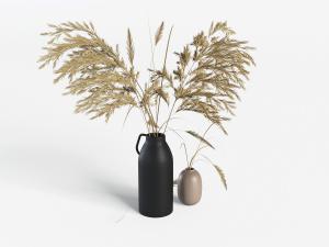 现代黑色陶瓷花瓶花卉