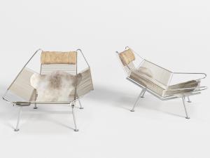 后现代金属镂空皮毛坐垫躺椅