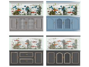 美式玻璃柜门的装饰鱼缸水族