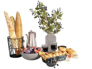 桌面上的糕点面包水果食物3d模型 桌面上的糕点面包水果食物